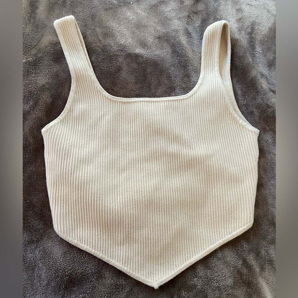 House of Harlow 1960 Cream Ribbed Crop Tank Top